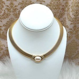 Christian Dior Vintage 1980s Omega Flex Collar Necklace Pearl Crystals Choker